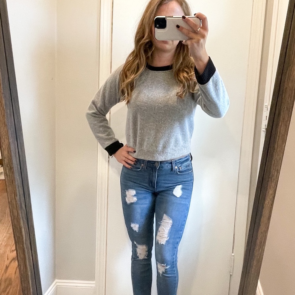 KORAL Women's Gray Cropped Sweatshirt with Zip Up Back - size M